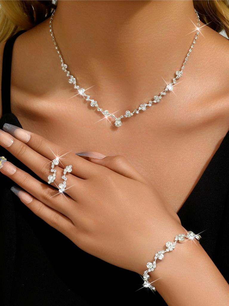 4-piece women's flower necklace with earrings and bracelet set, wedding party accessories