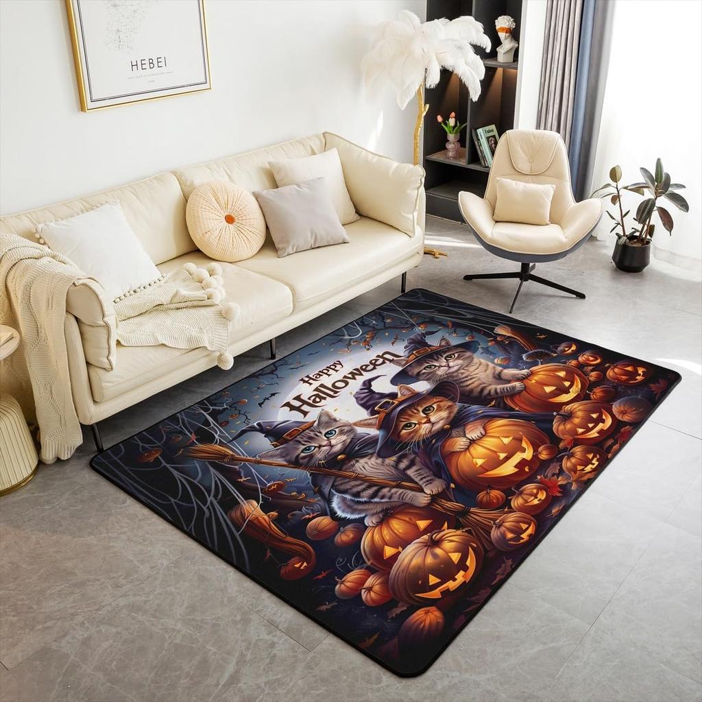 Black Crow Living Room Rugs Halloween Decoration Decorative Carpet for Kids Teens Adult Sugar Skull Skeleton Bones Area Rug