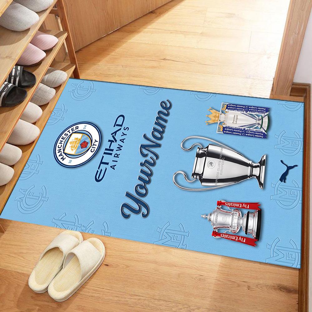 Manchester City Personalized Text Area Rug Perfect for Balcony Playrooms Study Room Kitchen Antislip Carpet Decorate Offices Gift for Festivals