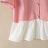 ZANZEA Women Casual Round Neck Splice Loose Short Sleeve Blouse Summer