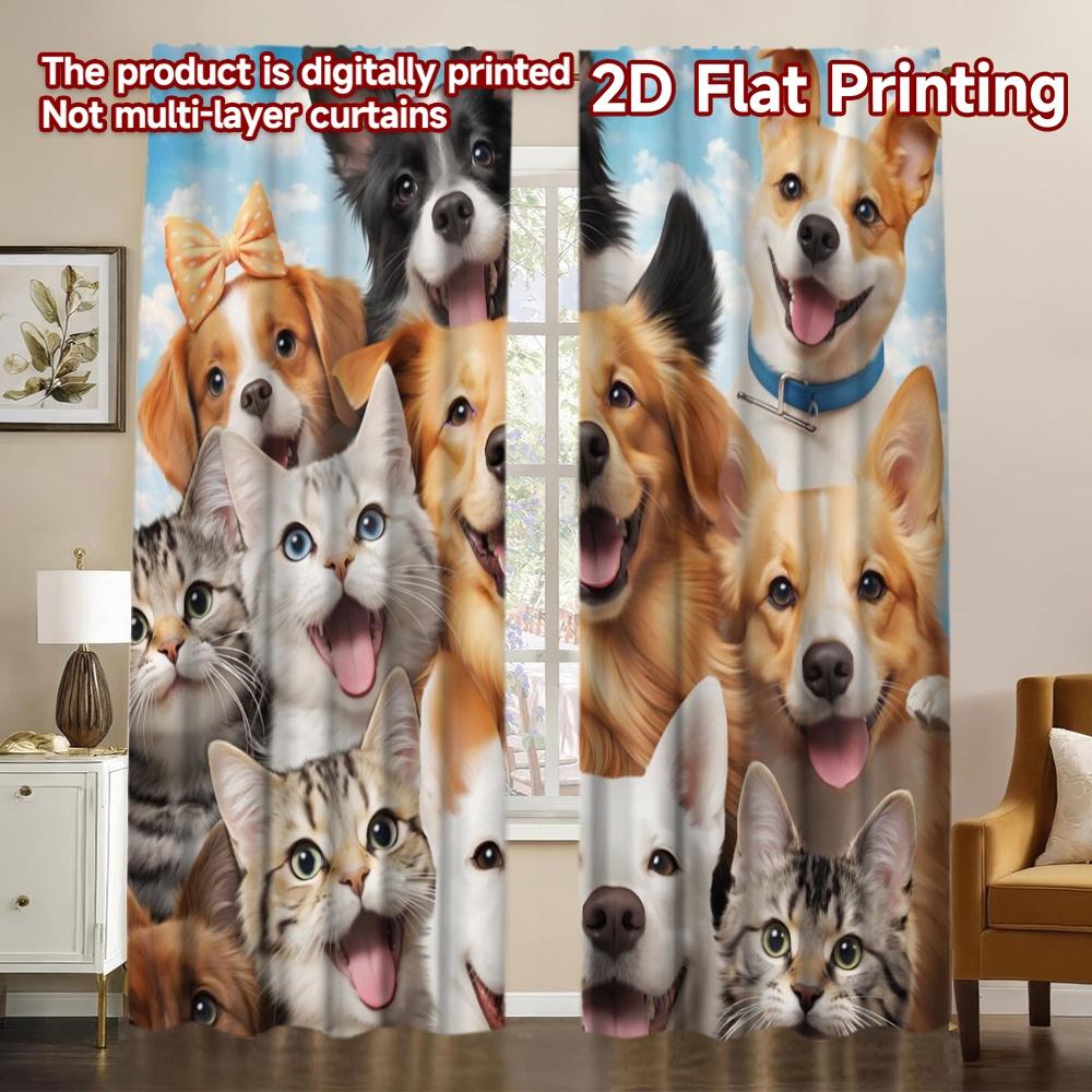 2D FLAT PRINTING 2pcs Curtains (Without Rod) Happy Animals Gathering Fashionable Popular Curtains Durable Polyester Curtains 60×150cm