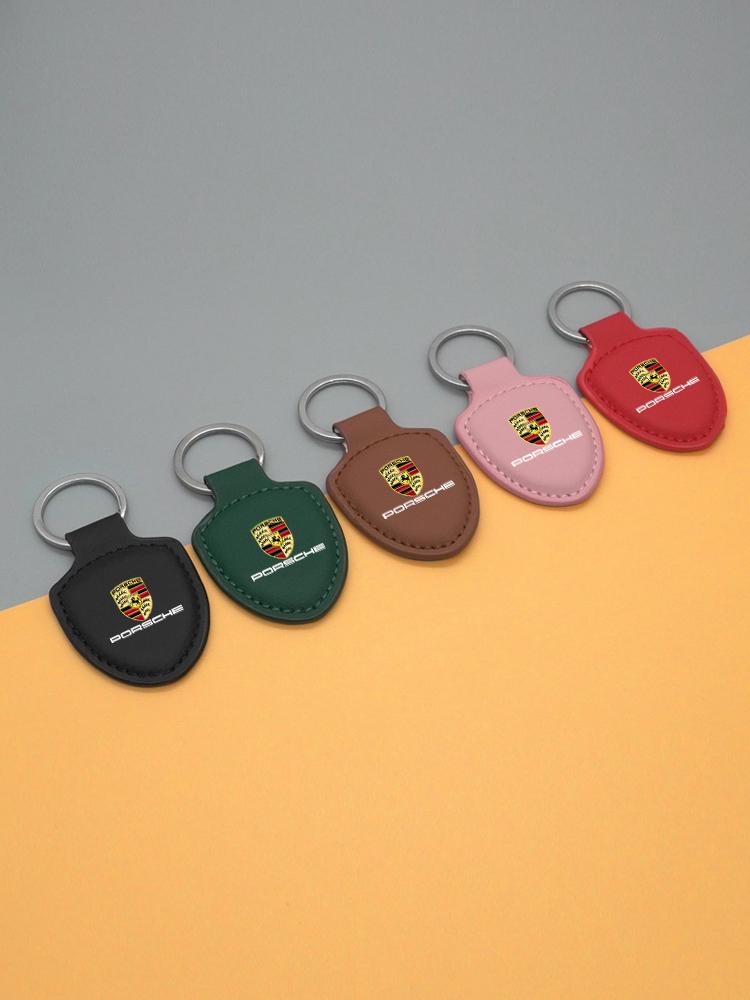 Leather Shield Car Keychain Keyring Men Women Gifts Pendant Buckle For Porsche 911 Pajun Cayenne Cayman Panamera Macan Taycan pdhv50