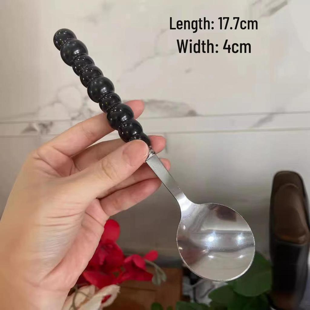 Stainless Steel Pearl Spoon with Ceramic Handle - Four-Color, Heart-Shaped, Round, Ideal for Western Dishes and Soup