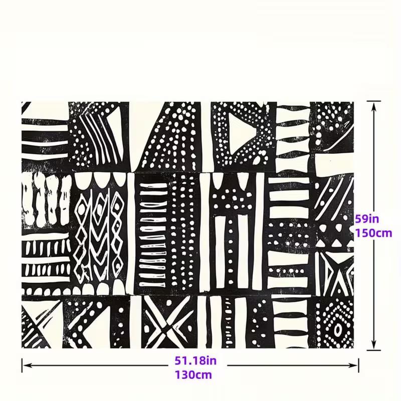2D Black White Tribal Geometric Tapestry for Boho Room Decor