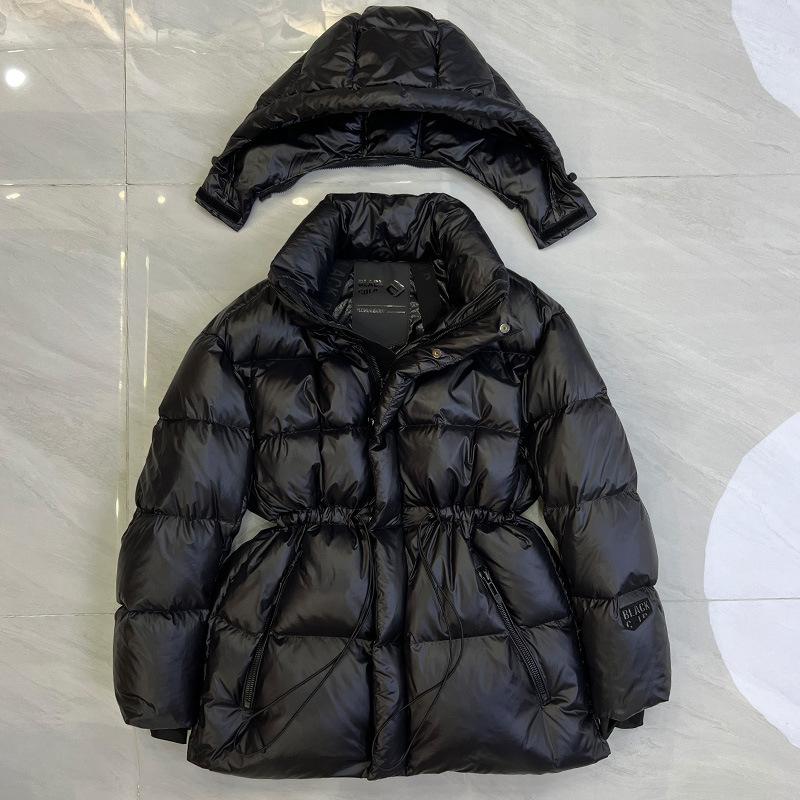 Black and gold goose down jacket women's medium and short thickened waist winter couple black diamond extreme cold jacket