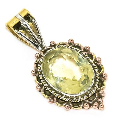 Natürlicher Zitronenquarz TwoTone 925 Massiv Sterling Silber Geschenk Anhänger 1.25" u7o77