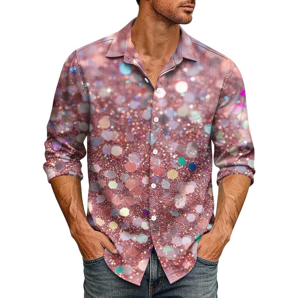 Чоловіча дискотека 70-х років блискітками сорочка з блискітками, святкова новорічна гавайська сорочка з ґудзиками, чоловіча сорочка, непрасувальна вінтажна блискітками сорочка