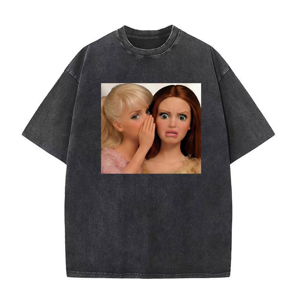 Meme Festa Bambole Grafica Meme Magliette Unisex Donna Manica Corta Gotico High Street T-shirt Cotone Lavato Vintage Larga T-shirt