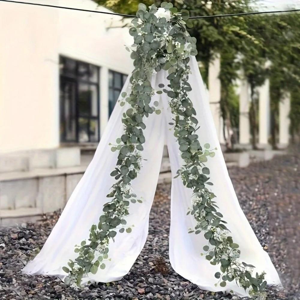 Realistic Fake Eucalyptus Vine Wall Hanging Greenery Garland Eucalyptus Leaves Vine Archway White Flowers Simulation Plant