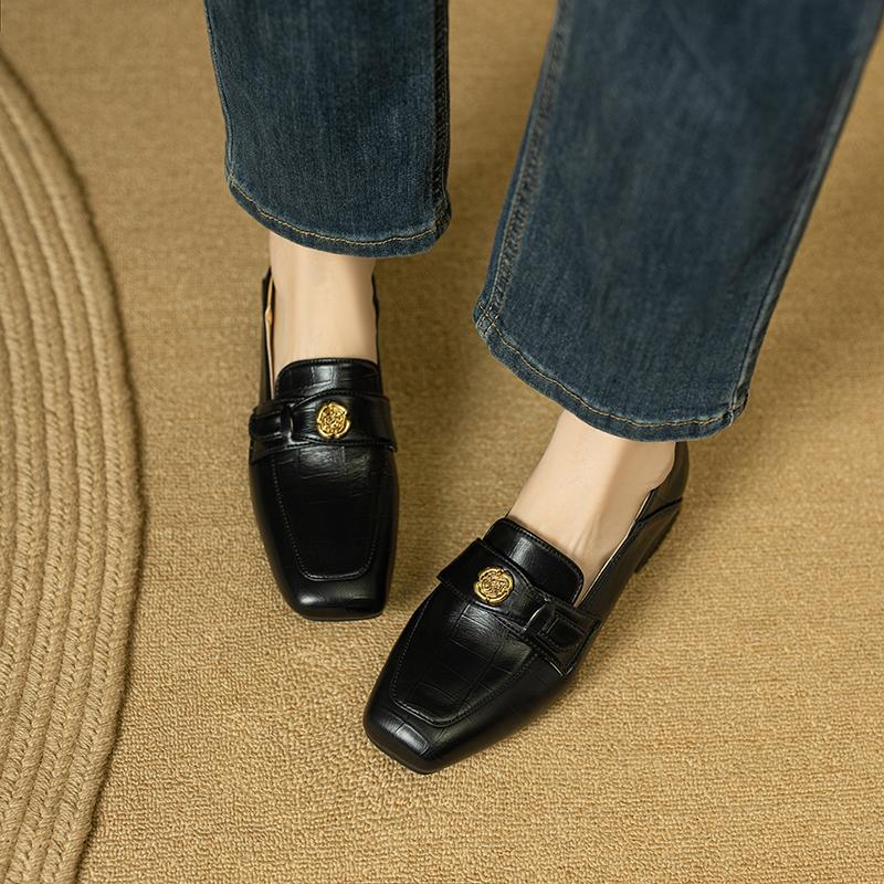 

Мода 2025 Осень Новые Женские Натуральная Кожа Квадратный Носок Слипоны Туфли Стиль Элегантные Женские Туфли на Высоком Каблуке 34 чёрный