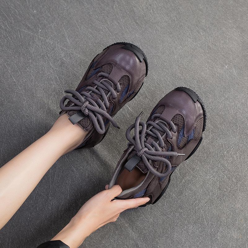 Fashion Cow Genuine Leather Women Comfy Rubber Autumn Chunky Sneakers Spring Flats Vulcanize Loafer Shoes Platform Wedge