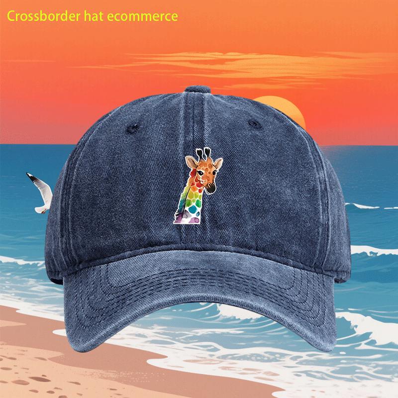 Rainbow Giraffe Print Baseball Cap Vintage Washed Polyester Casual Outdoor Adjustable Adult Cap