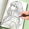 Kreslicí pracovní sešit s předlohami anime dívek pro obkreslování, přiložen s barevnou referenční příručkou, více stylových předloh line-art mladých dívek