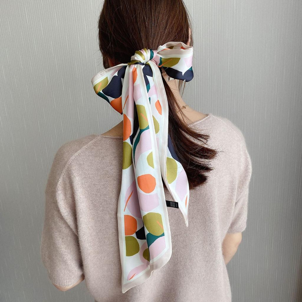 Primavera e verão cetim longo cachecol para mulheres protetor solar xale moda beleza cena cetim longo cachecol versátil viagem cachecol