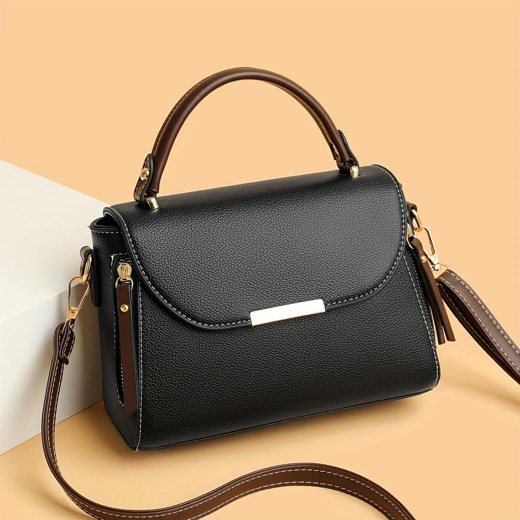 Retro Flap Handbag For Women, Color Contrast Crossbody Bag, Fashion Multi Layer Purse With Top Handle
