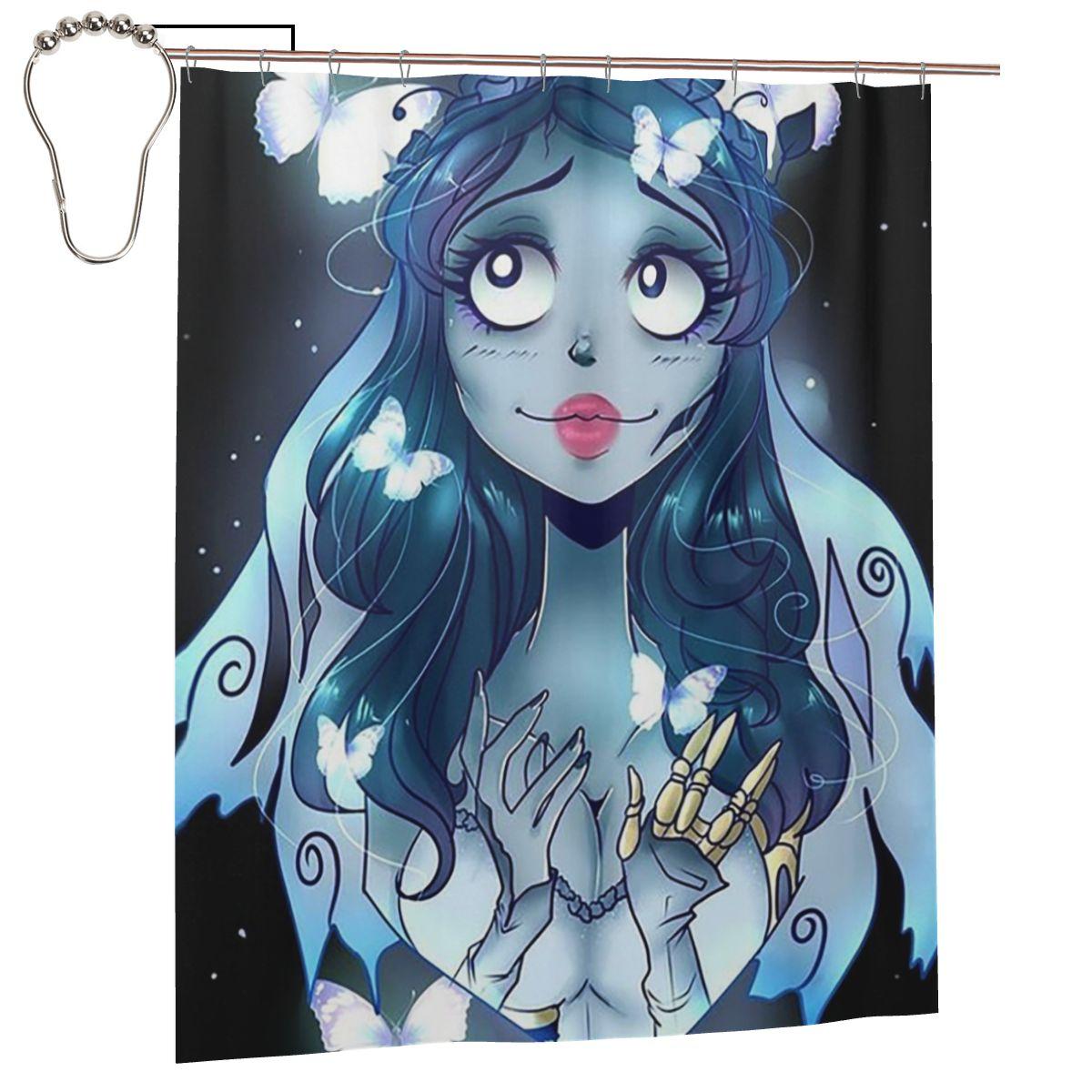 

Halloween Film Corpse Bride Ghost Tim Burton Shower Curtain Bathroom Polyester Waterproof Bath Curtains With Hooks W60H190(CM)-1 Pcs