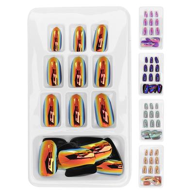 24pcs Fashionable Fake Nails Detachable Bright Color False Nail Patch Full Cover Nail Art Tips