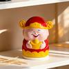 Toothpick Box Covered Dust-Proof Moisture-Proof Storage Box with Hand-Painted God of Wealth Design Red Robe Gold Crown Fortune Decorative Holder