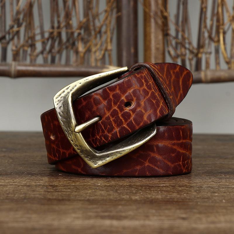 Thickened African Bison Leather Shrink Pattern Retro Rough Pattern Belt Men'S Genuine Leather First Layer Cowhide Tree Pattern Rough Personality Belt