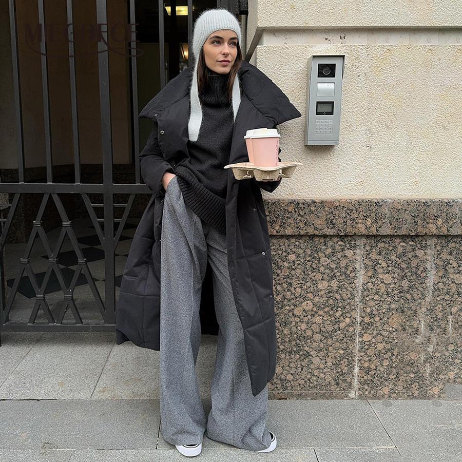 MIEGOFCE Autumn Winter Long Coat European and American Loose Casual Warm Stand-Up Collar Parka with Belt Jacket WT0041