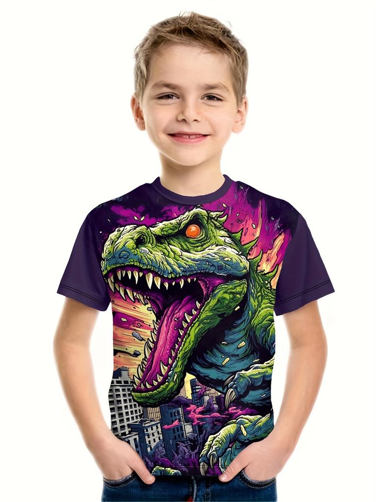 Maglietta per bambini T-shirt con grafica 3D Dragon Magliette per bambini Magliette con scollo tondo Maglietta con animali dei cartoni animati Maglietta a maniche corte per un ragazzo