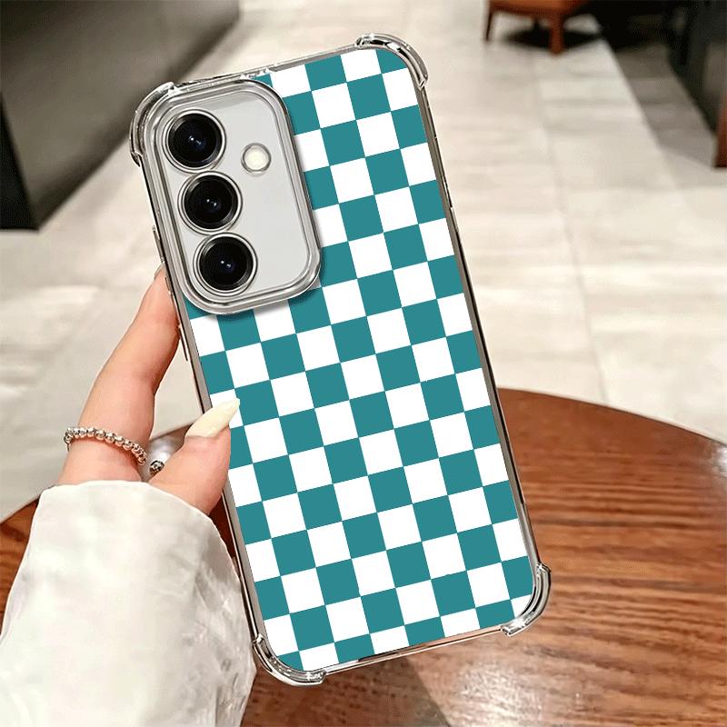 Retro Classic Chess Board Grid Plating Phone Case For Samsung A17 A07 A37 A57 A16 A56 A15 A55 A14 A54 A13 A53 A26 A36 A25 A35 A2