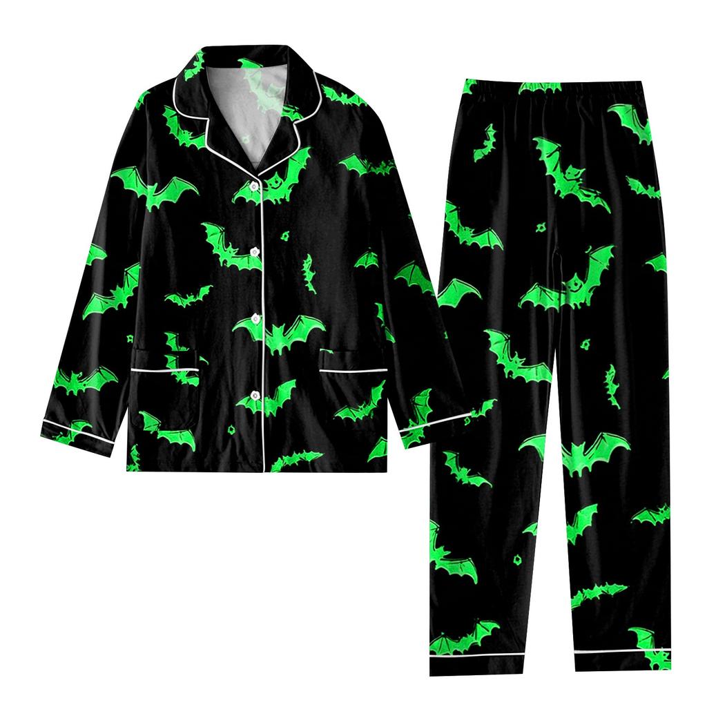 Women's 2 Piece Printed Suit Long Sleeve Button Up Top Wide Leg Pants Suit Set Pajamas Home Casual Suit