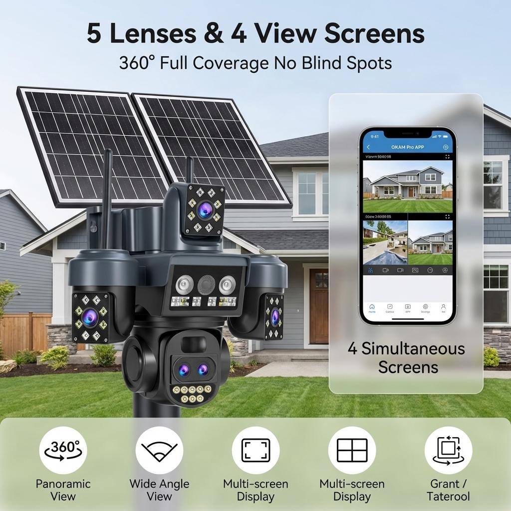 OKAM PRO 10X Zoom AOV Solar Camera Dual Solar Panels 16000mAh Battery HD 25MP 4G Outdoor Camera Waterproof Night Vision IP CCTV