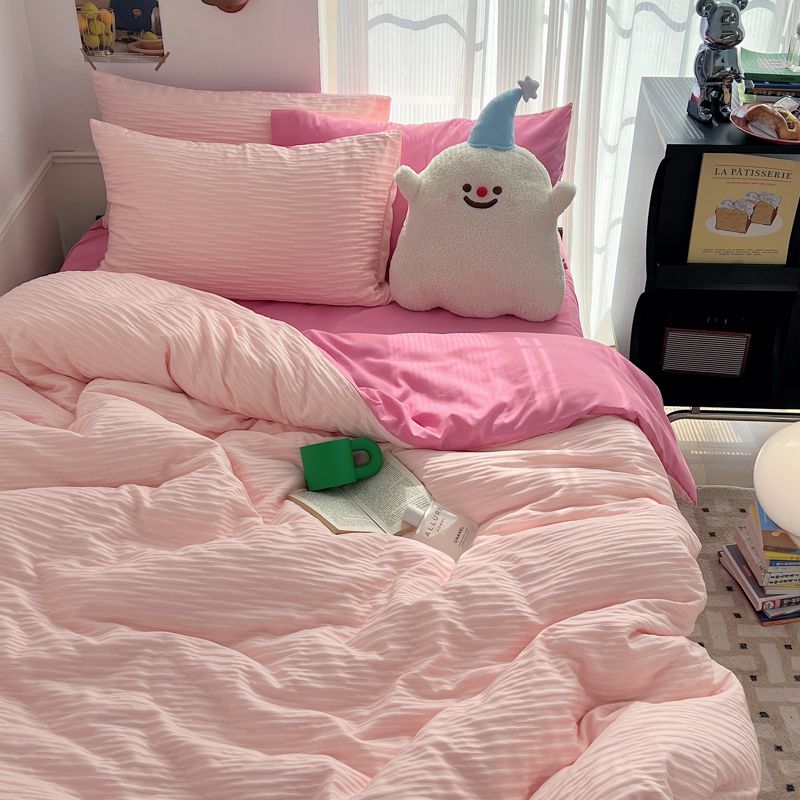 Seersucker Bedding Sets Solid Color Washed Cotton Microfiber Duvet Cover Flat Sheet Pillowcases Soft Bed Linen For Girls
