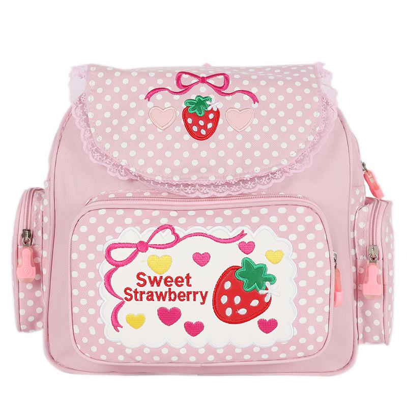 Japanese Soft Girl Cute Strawberry Embroidered Lace Backpack