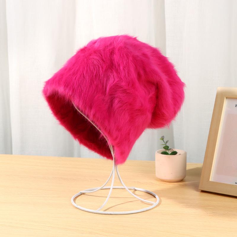 Rabbit Hair Pile Hat for Women Autumn Winter Plush Japanese Cute Ladies Hat Warm Fur Hats EMA