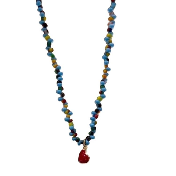 

Dainty Adjustable Collarbone Chain Jewelry Blue Beaded Heart Pendant Vintage Necklace Jewelry For Special Occasions 1