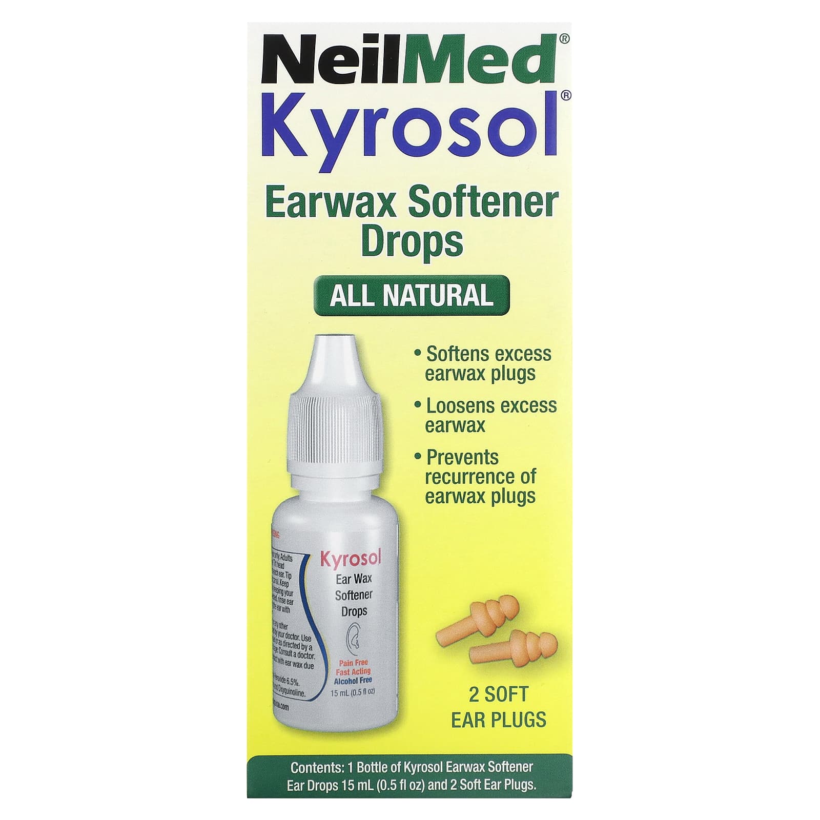 

Kyrosol, Earwax Softener Drops, 15 Ml (0.5 Fl Oz) & 2 Soft Earplugs