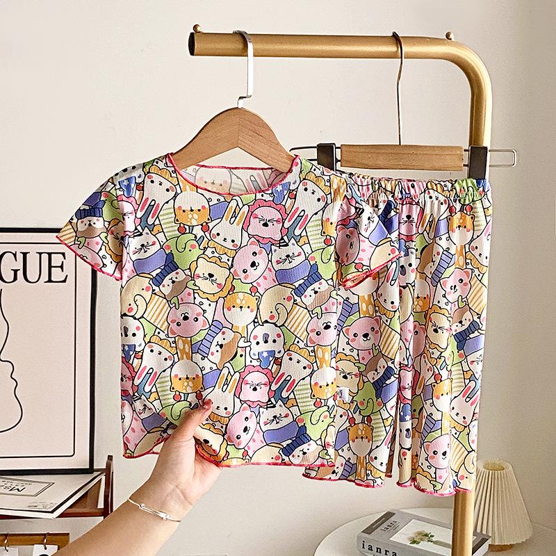 Children's Ice Silk Pajama Set - Short Sleeve Summer Loungewear for Boys and Girls