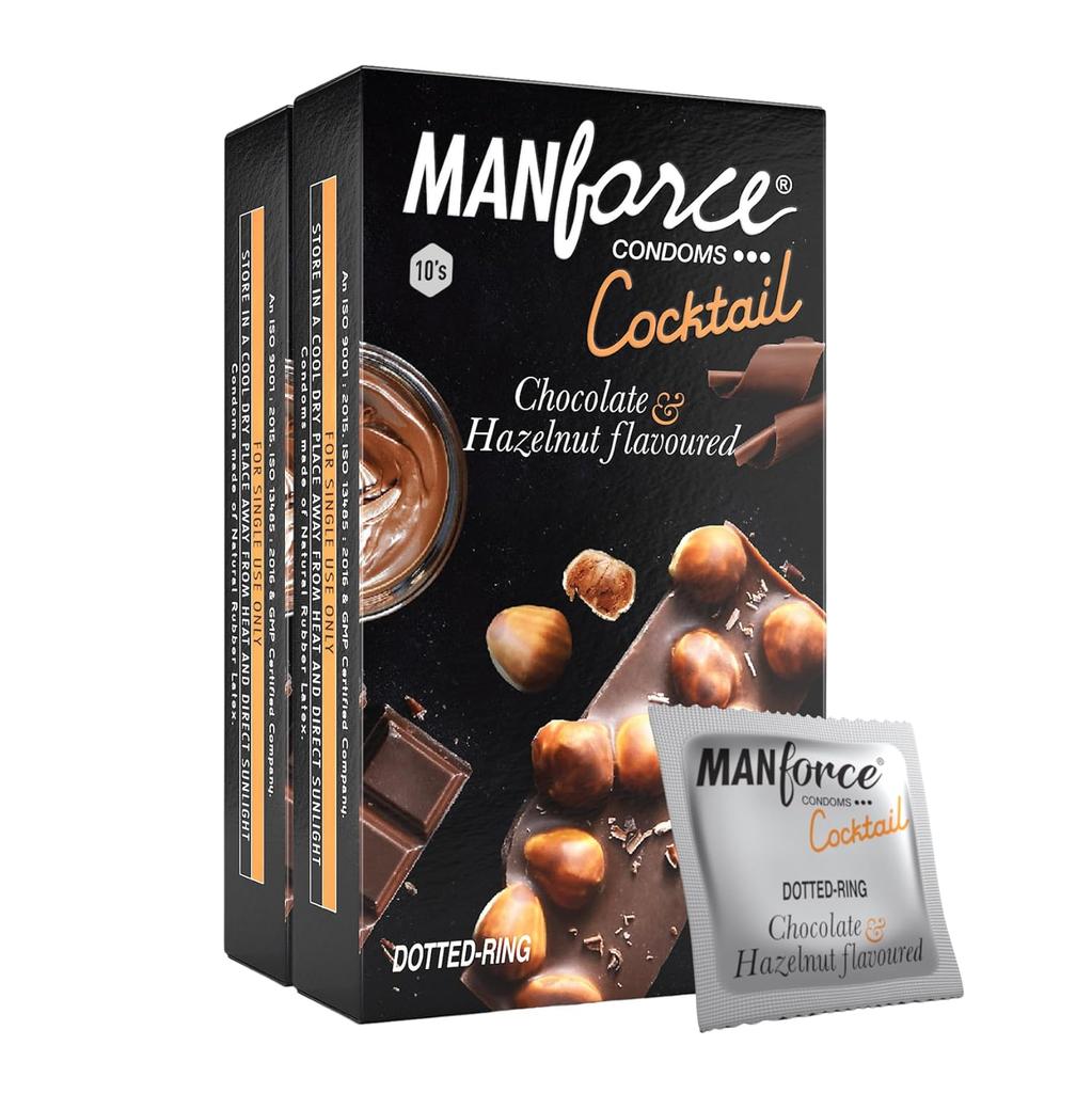 Manforce Chocolate Hazelnut Flavoured Condoms Dotted Rings Lubricated Latex For Men Intimate Protection 10PCS X Pack Of 2