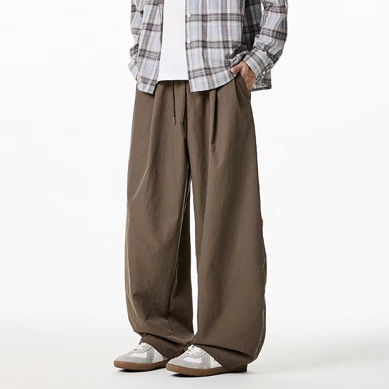 VUUG Men's Pleated Japanese Style Wide-Leg Cargo Pants