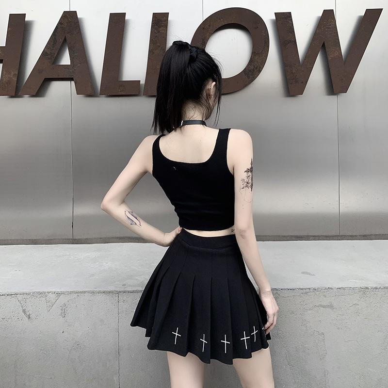 Punk Style Patchwork Tank Tops Aesthetic Letter and Graphic Print Women Color Blocking Sleeveless Top