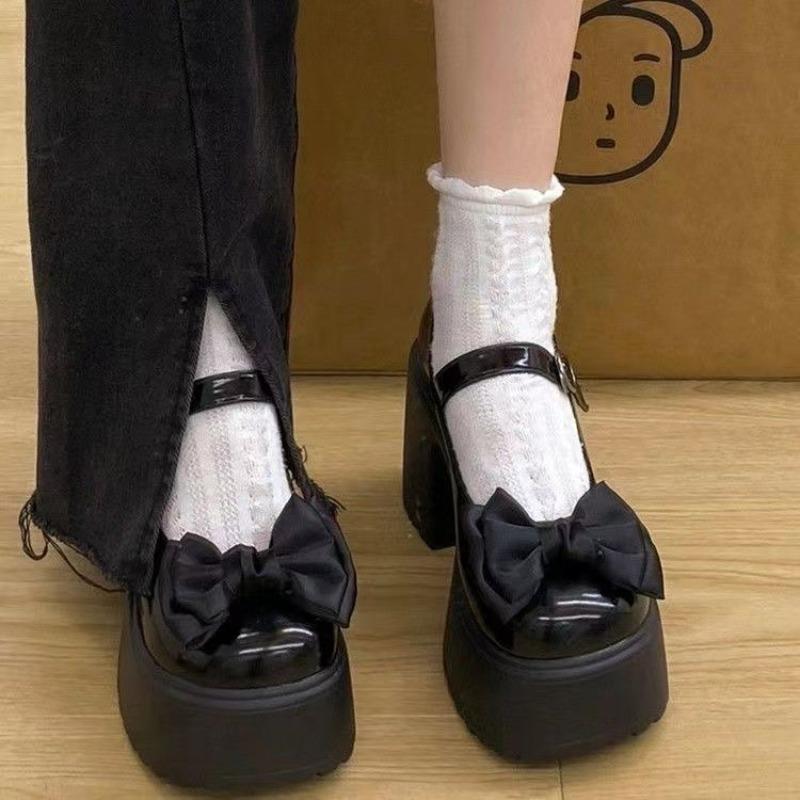 Woman Pumps with Bow Super High Heel Mary Jane Shoes for Women Platform Summer 2025 Young Korean Style Discount Shoe Fashion 39