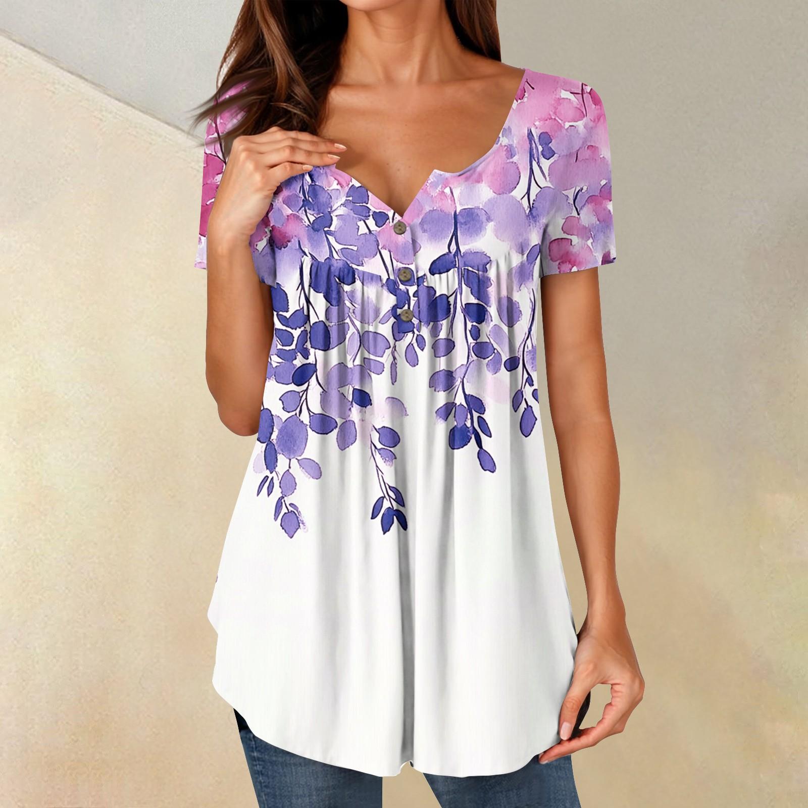 

Женские туники, топы, нарядные, повседневные, летние, рубашки с коротким рукавом, свободный крой, плиссированный топ в стиле бохо XXXL фиолетовый