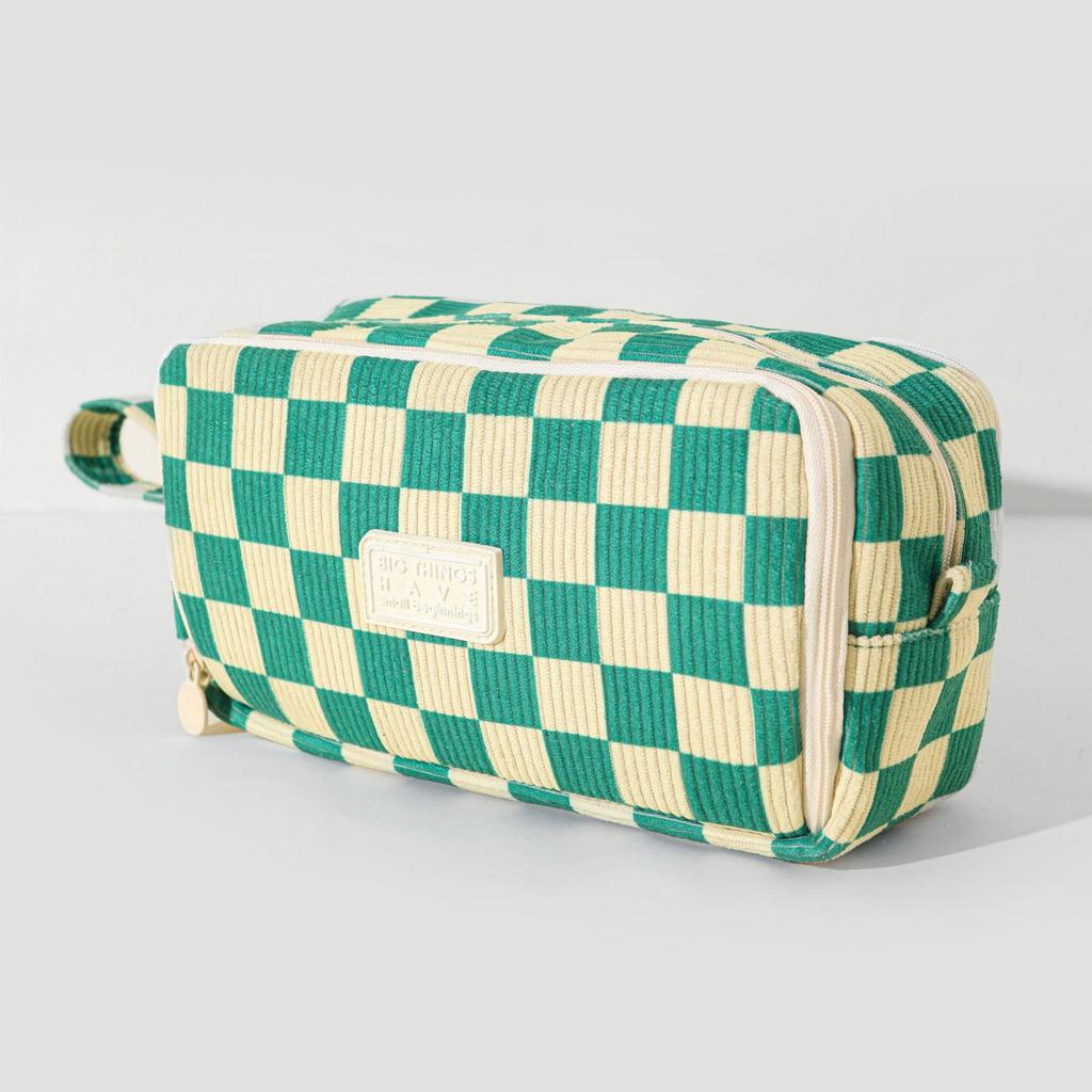 Corduroy Pencil Case Large Capacity Stationery Bag Vintage Style Zipper Pouch for School Students Unisex