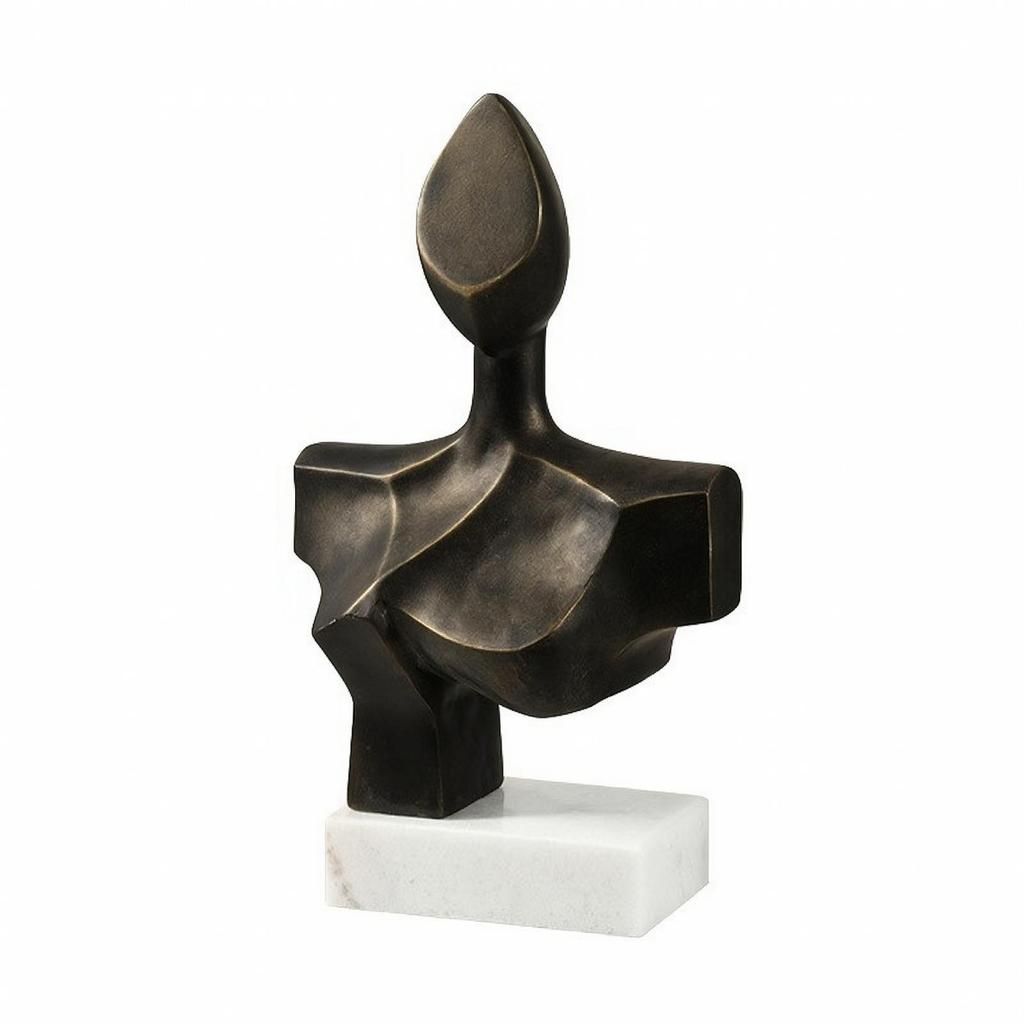 Torso Sculpture with Marble Base Modern Decorative Object Antiqued for Bookshelf