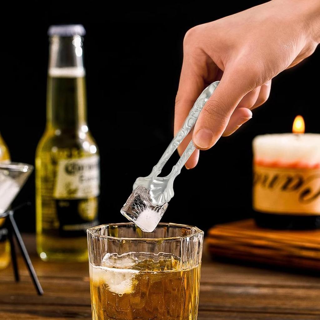 Honbay 2PCS Stainless Steel 3.74 Inch Vintage Rose Handle Sugar Cube Tongs Ice Cube Tongs Mini Serving Tongs Small Food Clips Kitchen Tiny Tongs for