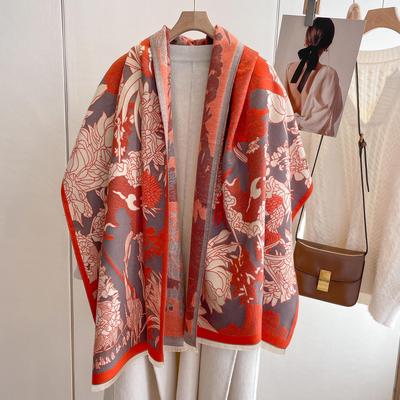 Korean Version Of Winter Imitation Cashmere Thickened Scarf High-End Simple And Elegant Flower Scarf Women'S Fashion Warm Versatile Shawl