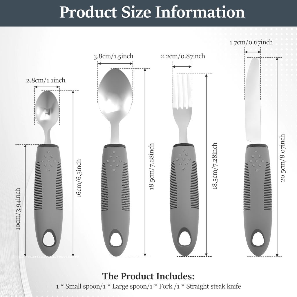 4Pcs Adaptive Utensils Stainless Steel Built Up Utensils for Adults Complete Weighted Utensils Set Nonslip Easy Grip Silverware