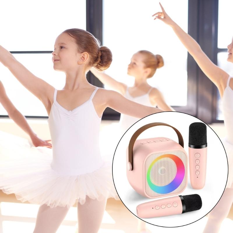 Karaoke Machine For Kids Mini Bluetooth-compatible Speaker with 2 Wireless Microphones Karaoke Kit With LED Light