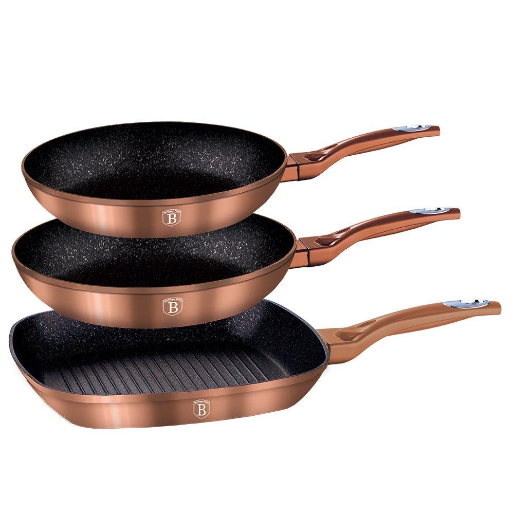 Set Of 3 Granite Pans Berlinger Haus Rose Gold Line Bh-1279