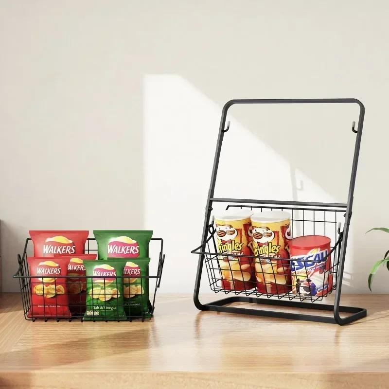 Double Layer Cosmetic Storage Basket Bathroom Iron Storage Shelf Rack for Kitchen Seasoning Organizer Fruits Holder Assembly
