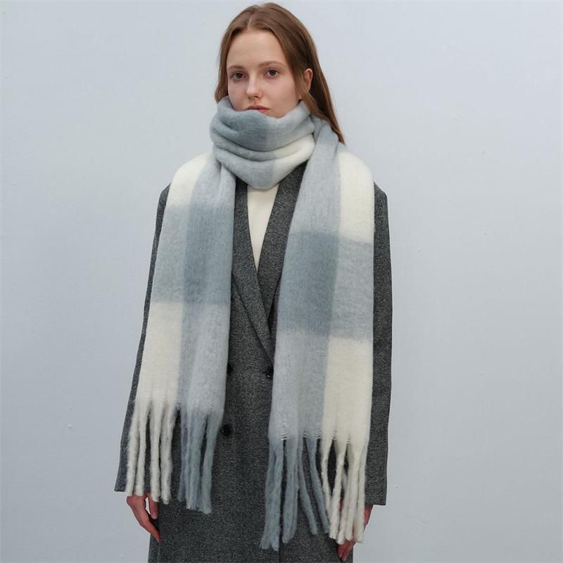 Cashmere Feeling Plaid Scarf Women Winter Thicken Warm Big Shawl Pashmina Tassel Scarves Soft Blanket Bandana Thick Muffler