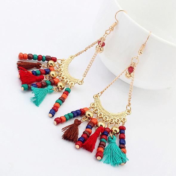 

Модные маленькие свежие серьги с бахромой, корейская версия простых и универсальных сережек с бисером, подчеркивающих темперамент девушки, праздничные ушные украшения разноцветный