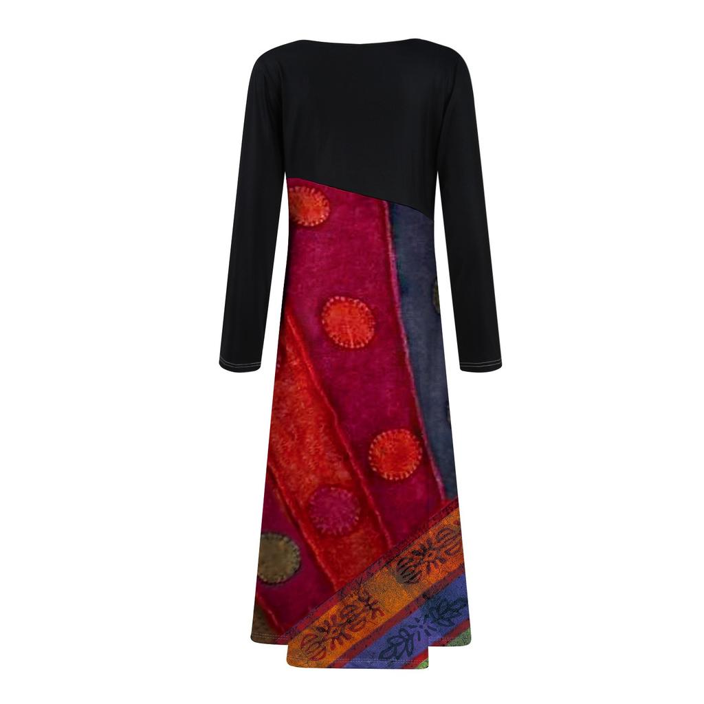 Ladies' Casual V-neck Long Sleeved Dress Printing Loose And Oversized Dress